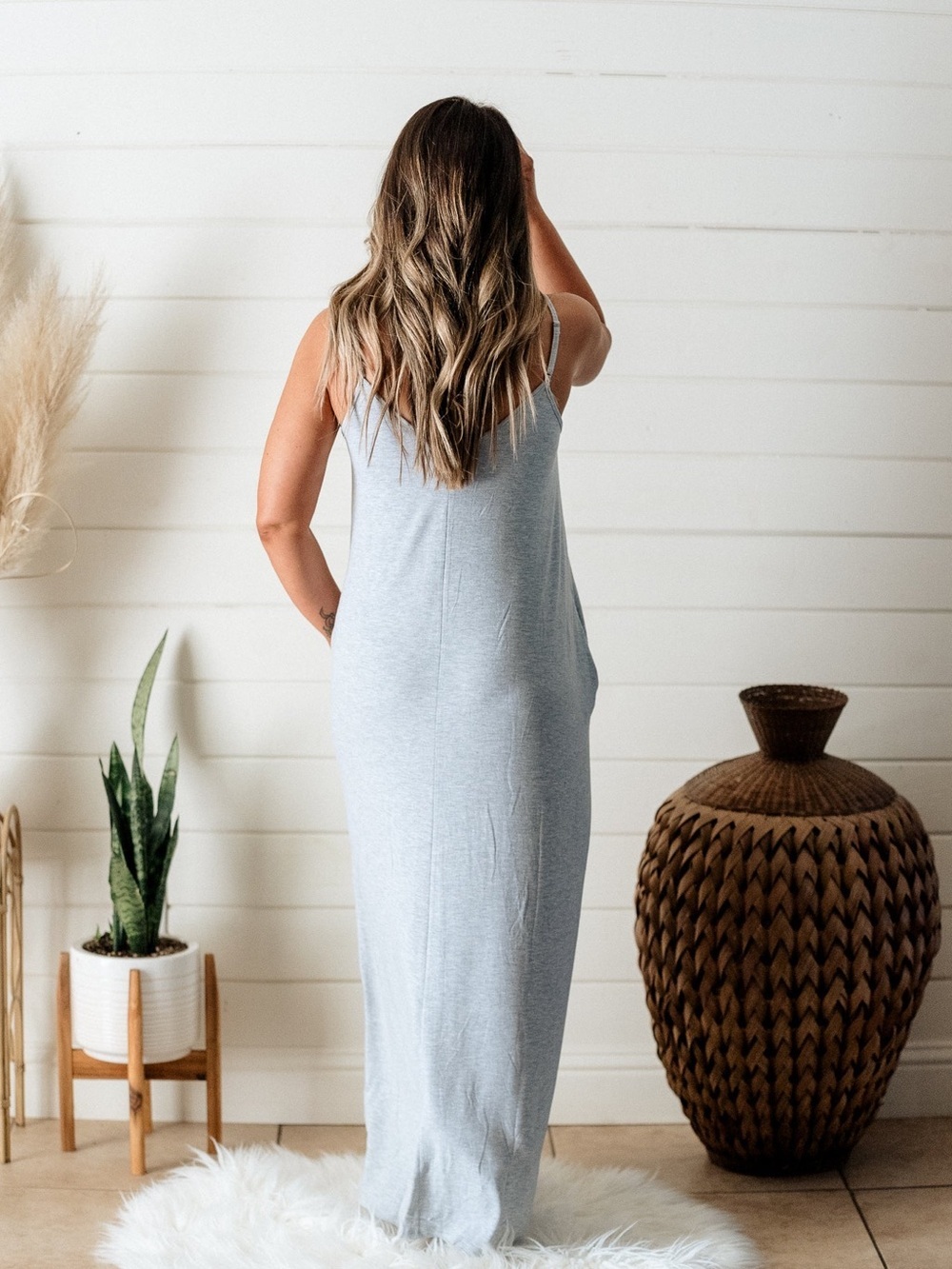 Zenana Outfitters Light Heather Gray Spaghetti-Strap Maxi Dress - Picture 4 of 4